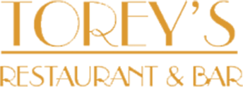 Torey’s Restaurant & Bar logo in gold lettering, perfect for steak and cocktails lovers.